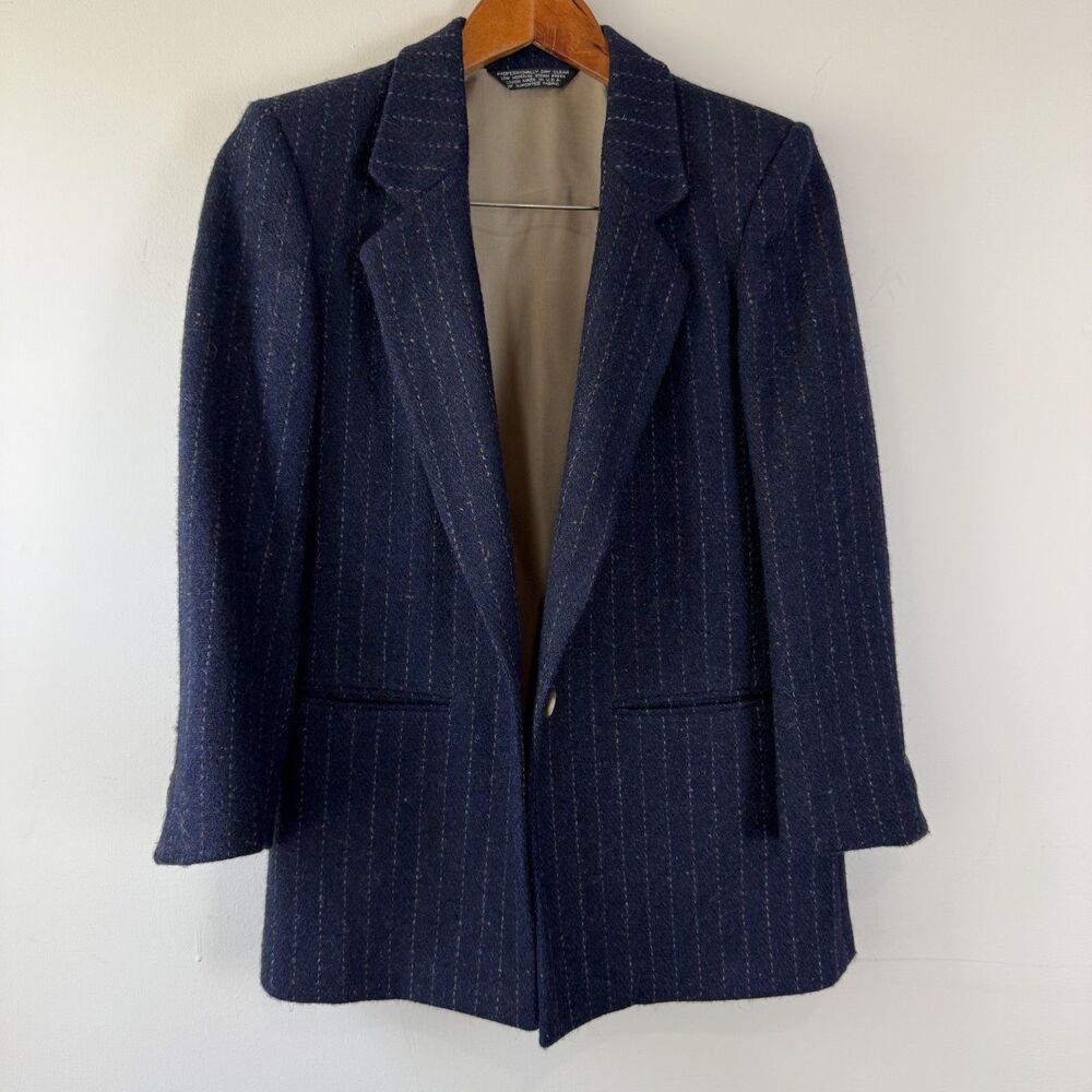 Vintage Harris Tweed Wool Blazer | Navy Flecked Pinstripe Scottish Jacket, USA